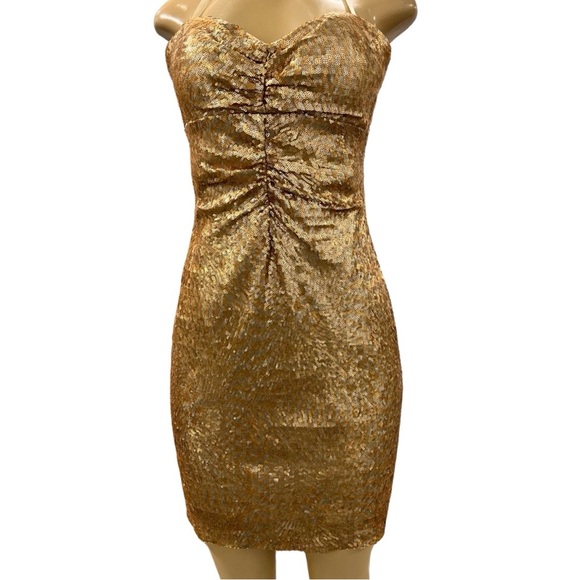 Aidan Mattox Strapless Gold & Silver Sequin Dress